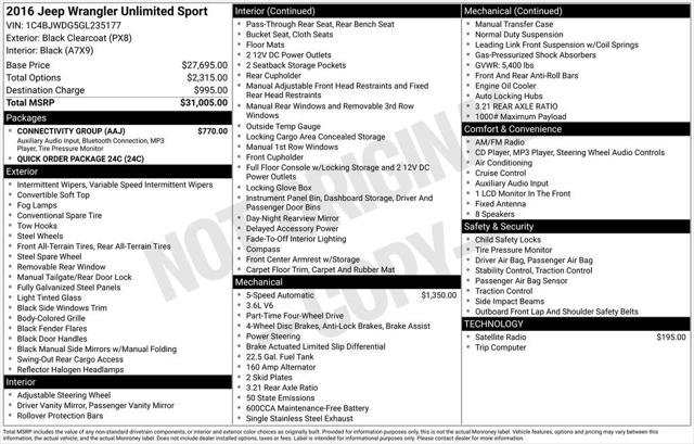Certified 2016 Jeep Wrangler Unlimited Sport w/ Connectivity Group AWD/4WD image 8
