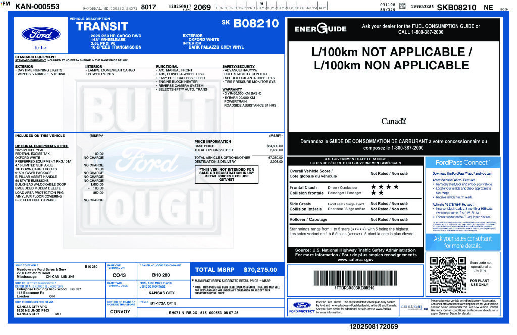 Used 2025 Ford Transit 250 148 High Roof Extended w/ Load Area Protection Package RWD image 28