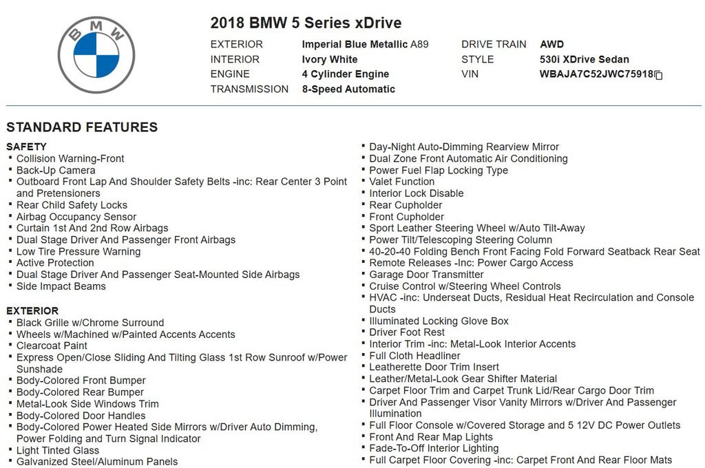Used 2018 BMW 530i xDrive AWD/4WD image 17