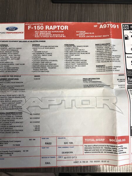 Used 2017 Ford F150 Raptor w/ Equipment Group 802A Luxury AWD/4WD image 2