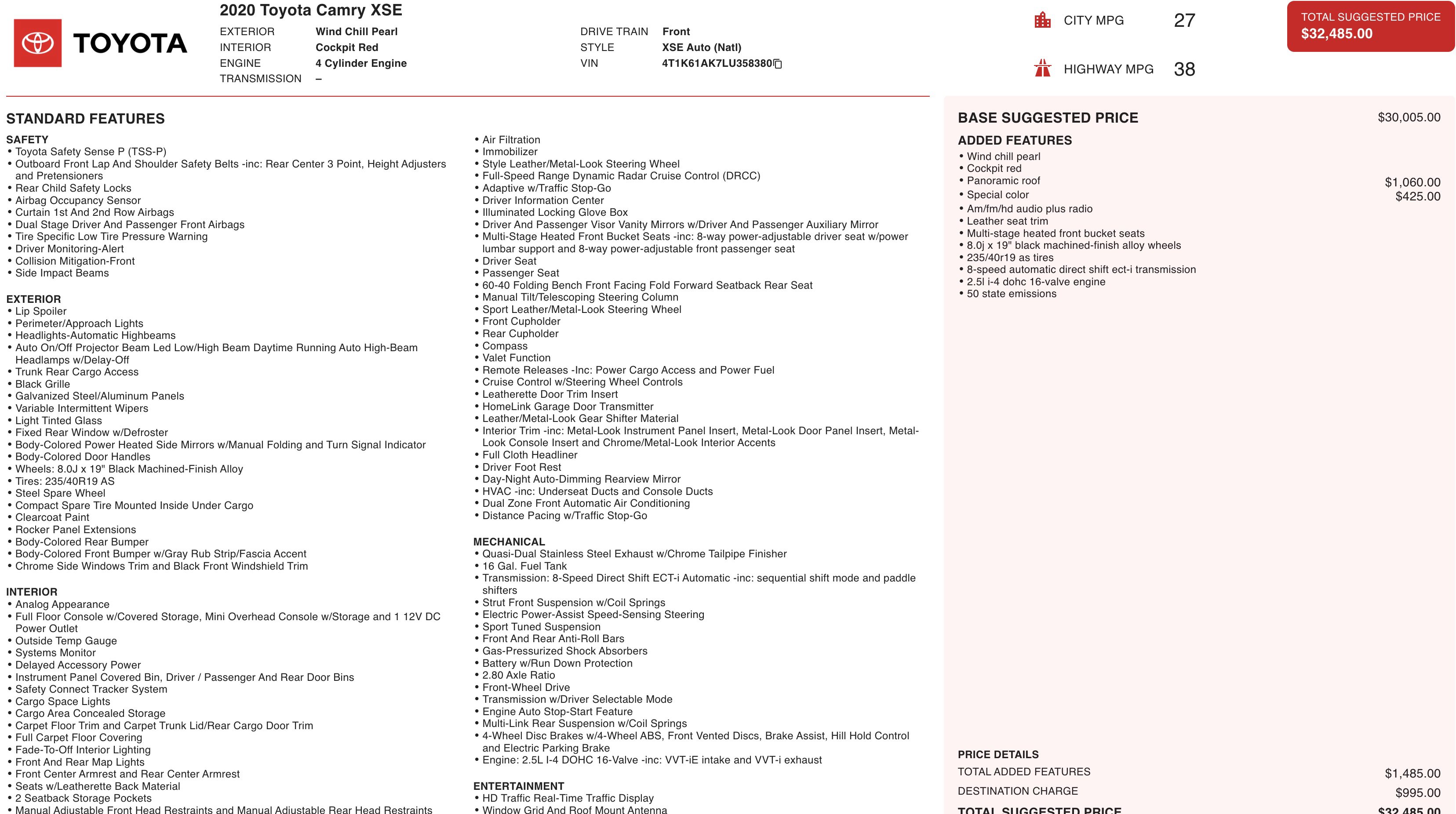 Used 2020 Toyota Camry XSE image 2