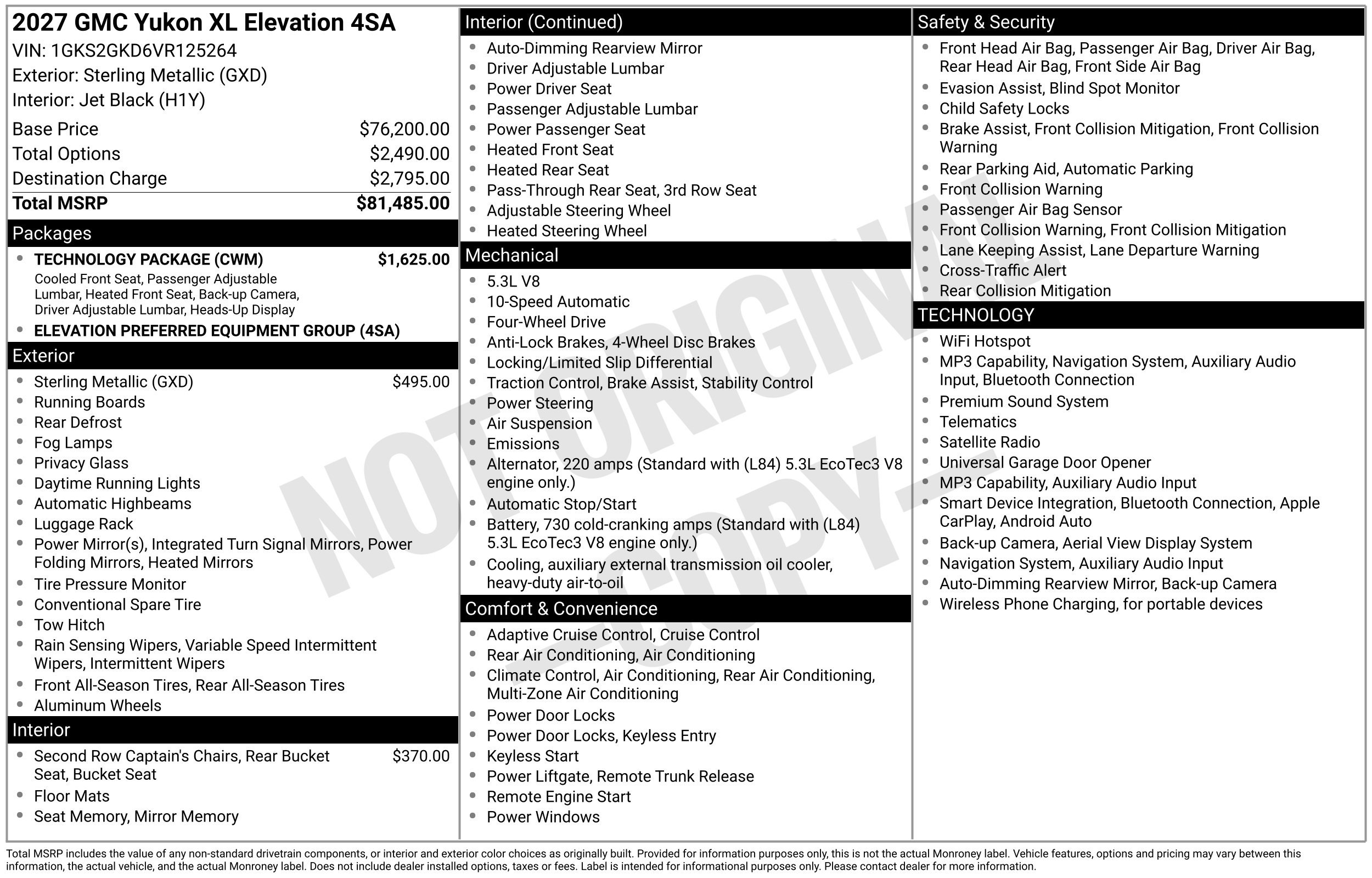 New 2027 GMC Yukon XL Elevation w/ Technology Package AWD/4WD image 4