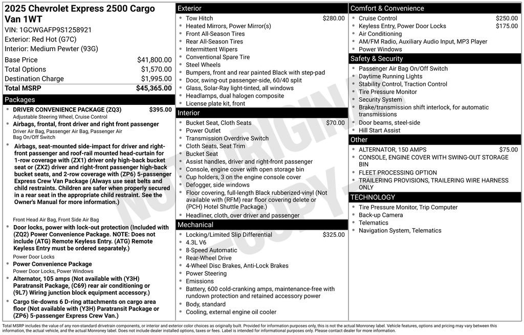 New 2025 Chevrolet Express 2500 w/ Driver Convenience Package RWD image 26