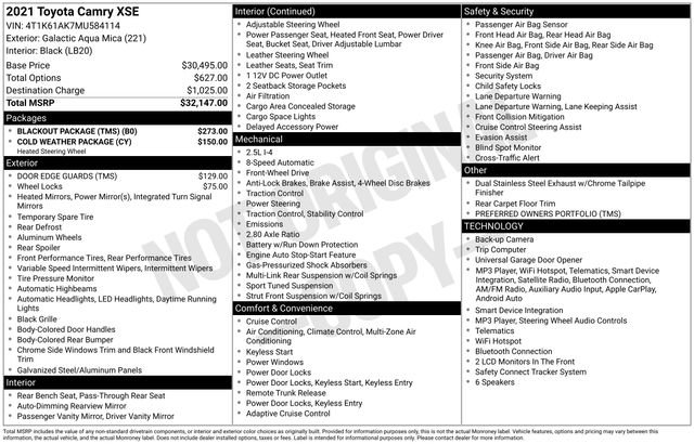 Used 2021 Toyota Camry XSE w/ Blackout Package (TMS) FWD image 12