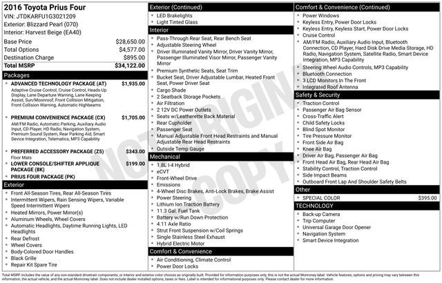Used 2016 Toyota Prius Four w/ Advanced Technology Package FWD image 2