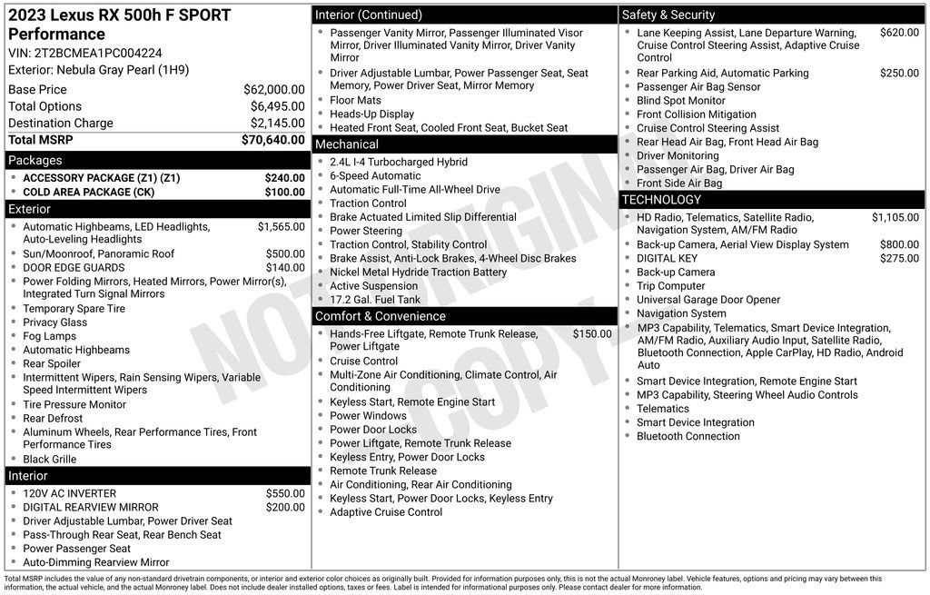 Used 2023 Lexus RX 500h F Sport w/ Accessory Package (Z1) AWD/4WD image 35