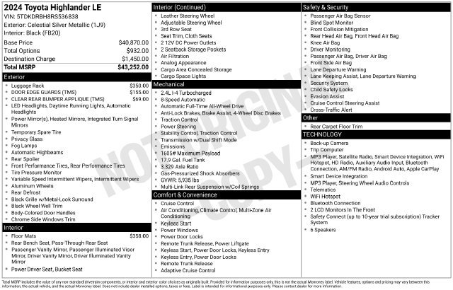 Used 2024 Toyota Highlander LE AWD/4WD image 25