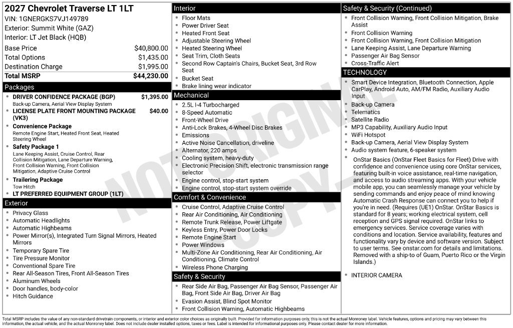New 2027 Chevrolet Traverse LT w/ Driver Confidence Package FWD image 6