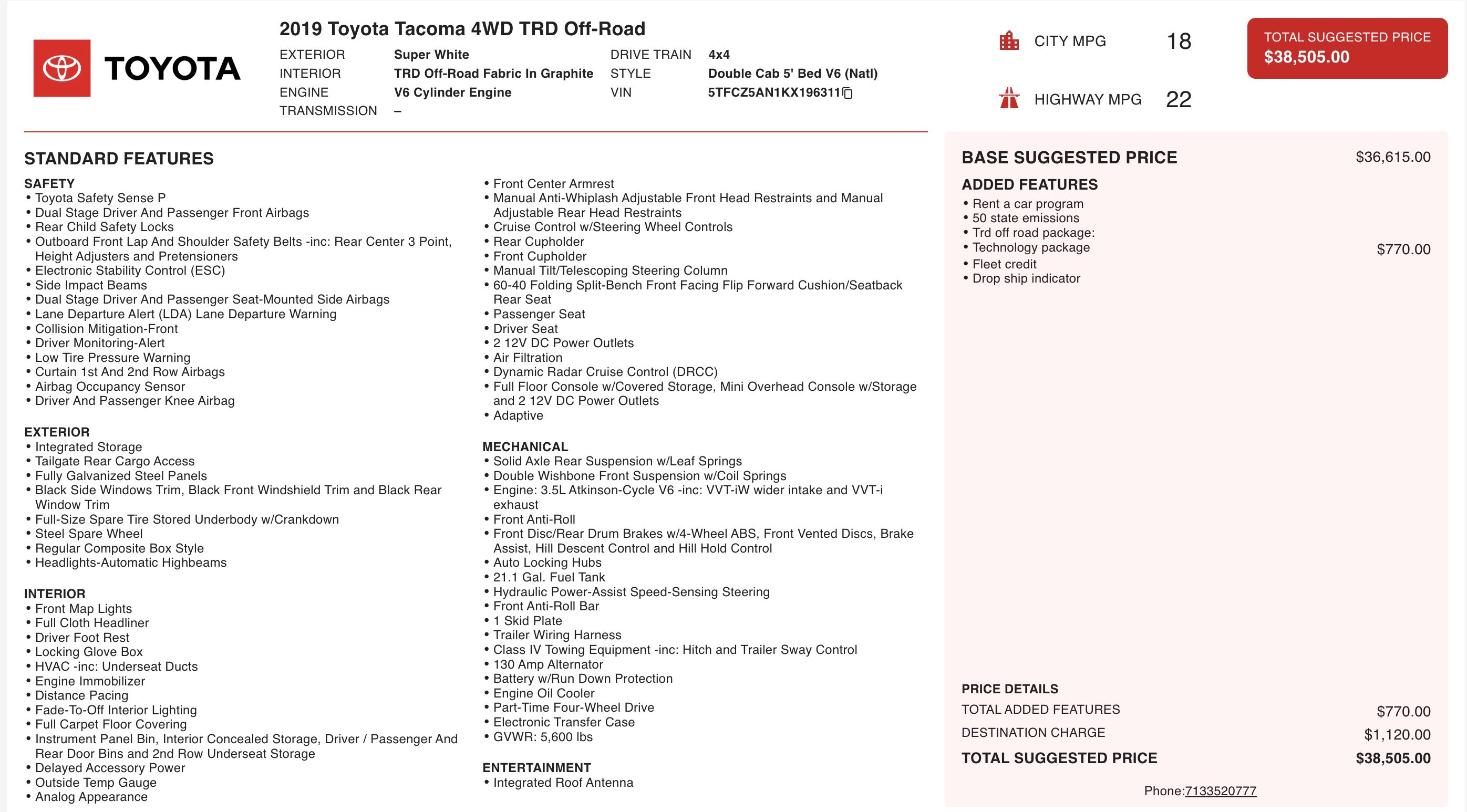 Used 2019 Toyota Tacoma TRD Off-Road w/ Technology Package AWD/4WD image 7