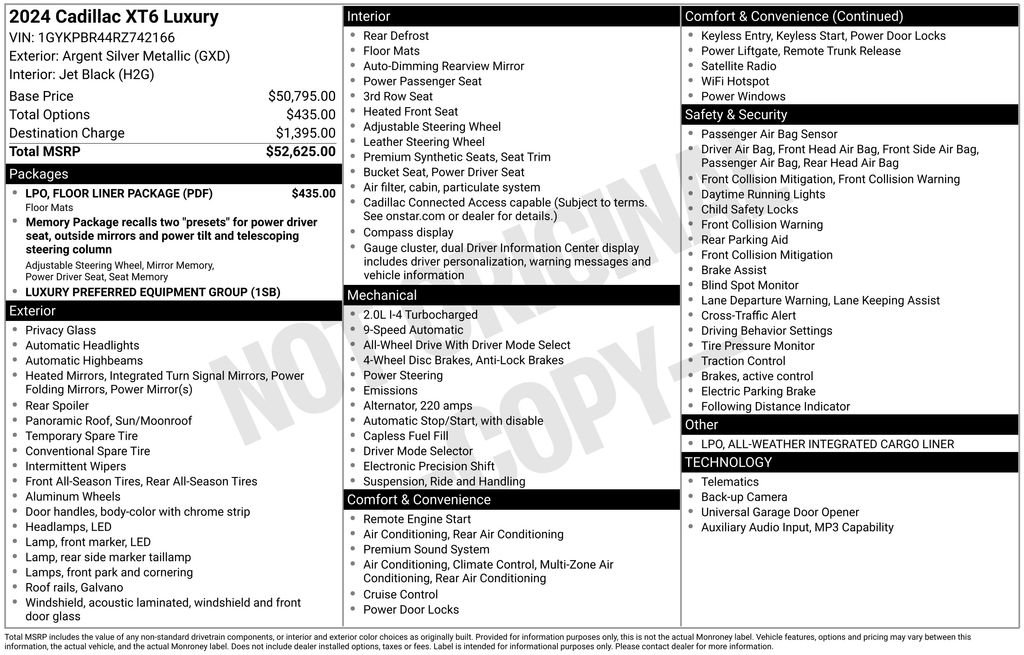 Used 2024 Cadillac XT6 Luxury w/ LPO, Floor Liner Package AWD/4WD image 3