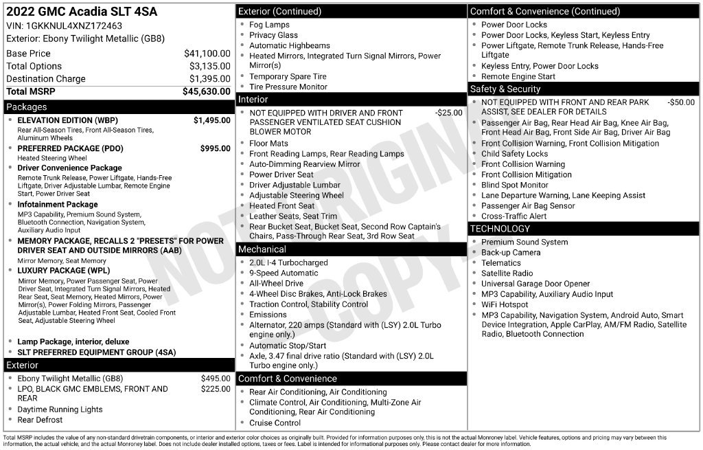 Used 2022 GMC Acadia SLT w/ Elevation Edition AWD/4WD image 2