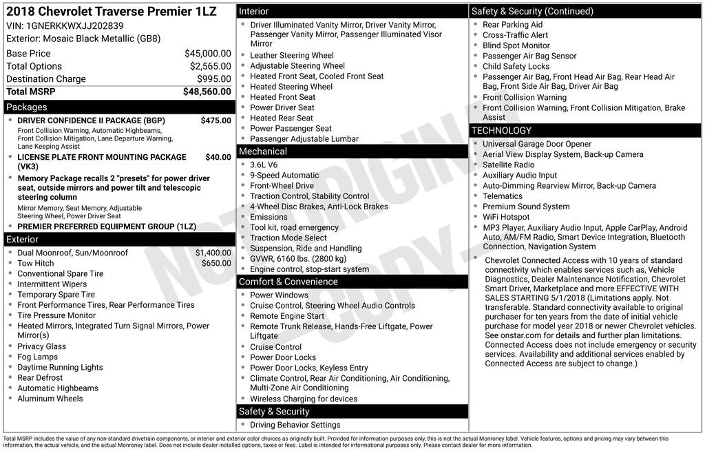 Used 2018 Chevrolet Traverse Premier w/ Driver Confidence II Package FWD image 6