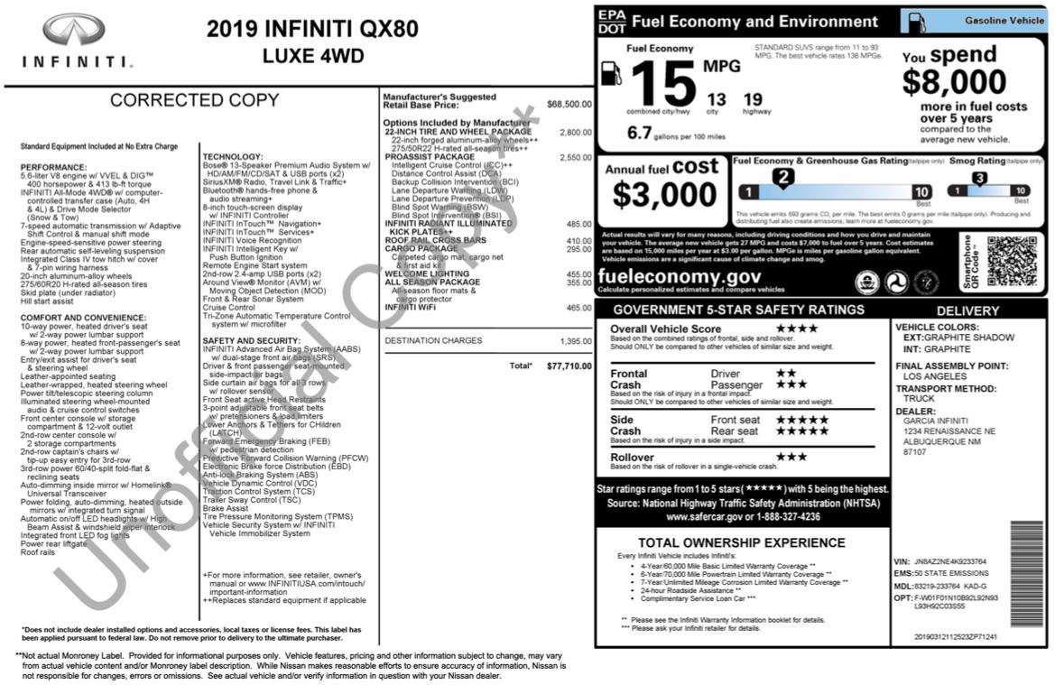 Used 2019 INFINITI QX80 Luxe w/ 22" Wheel Package AWD/4WD image 2