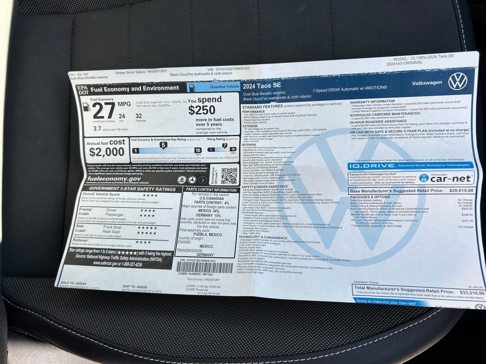 Certified 2024 Volkswagen Taos SE w/ Panoramic Sunroof Package image 21