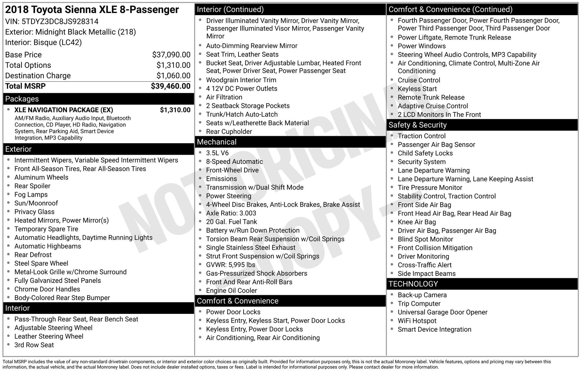 Used 2018 Toyota Sienna XLE w/ XLE Navigation Package FWD image 4