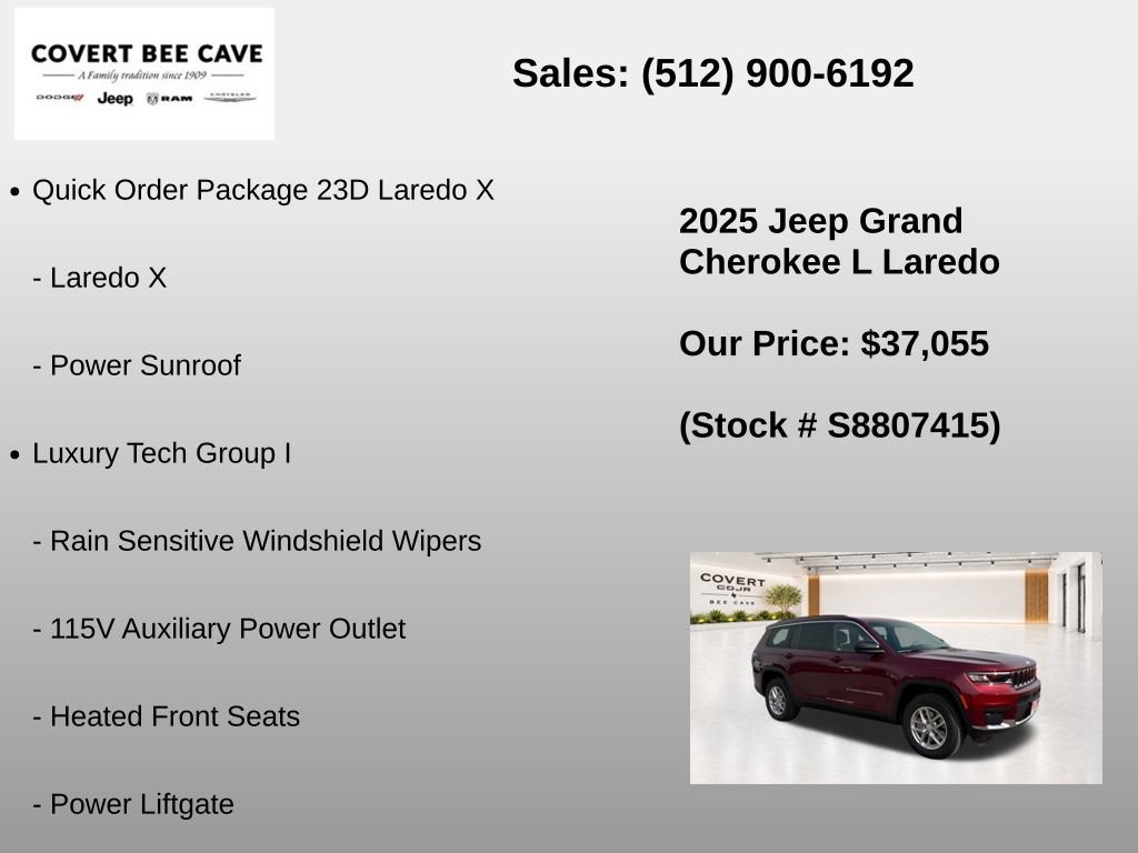 New 2025 Jeep Grand Cherokee L Laredo w/ Luxury Tech Group I RWD image 7