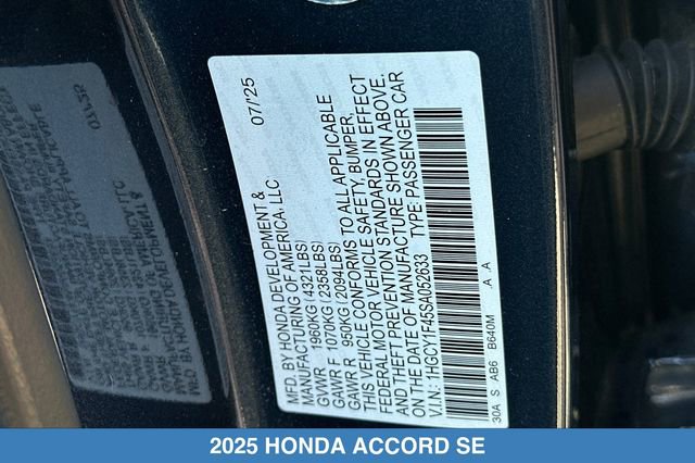 Certified 2025 Honda Accord SE image 31