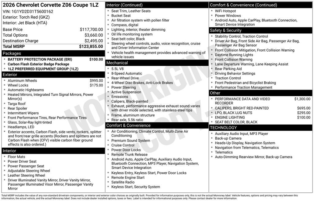 New 2026 Chevrolet Corvette Z06 w/ Battery Protection Package image 4