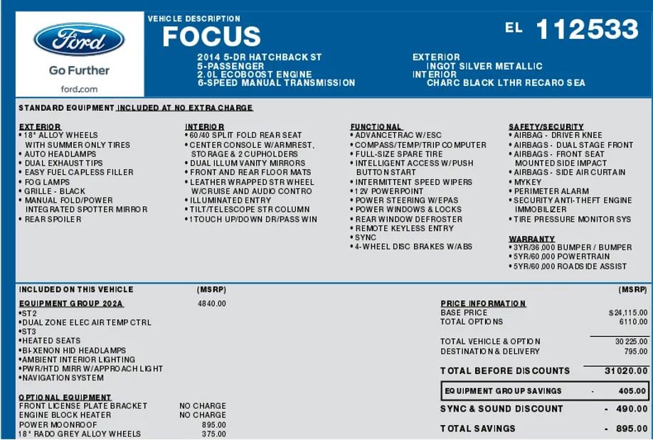 Used 2014 Ford Focus ST w/ Equipment Group 202A FWD image 2