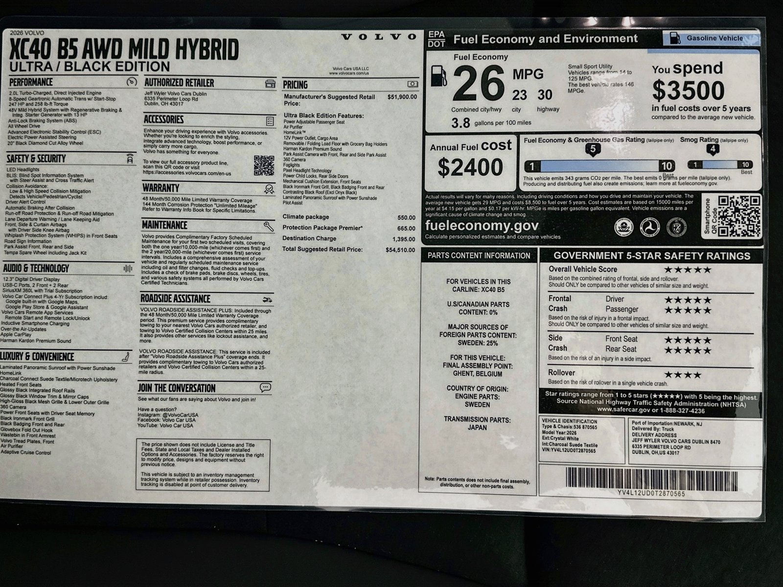 New 2026 Volvo XC40 B5 Ultra w/ Protection Package Premier AWD/4WD image 47