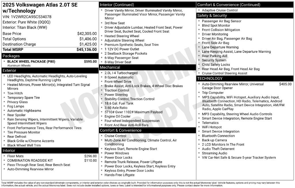 Used 2025 Volkswagen Atlas SE w/ Black Wheel Package FWD image 2