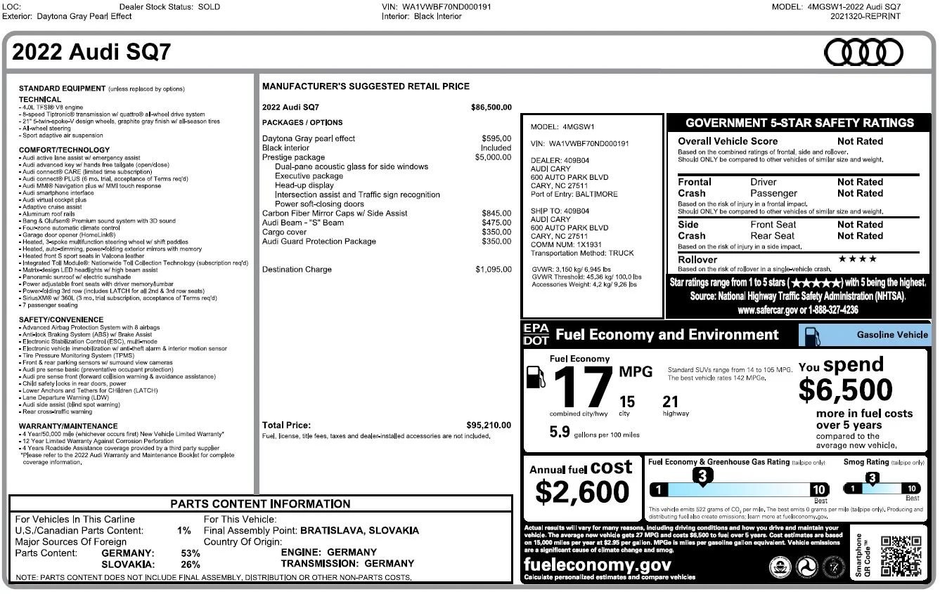 Used 2022 Audi SQ7 Prestige w/ Prestige Package image 2