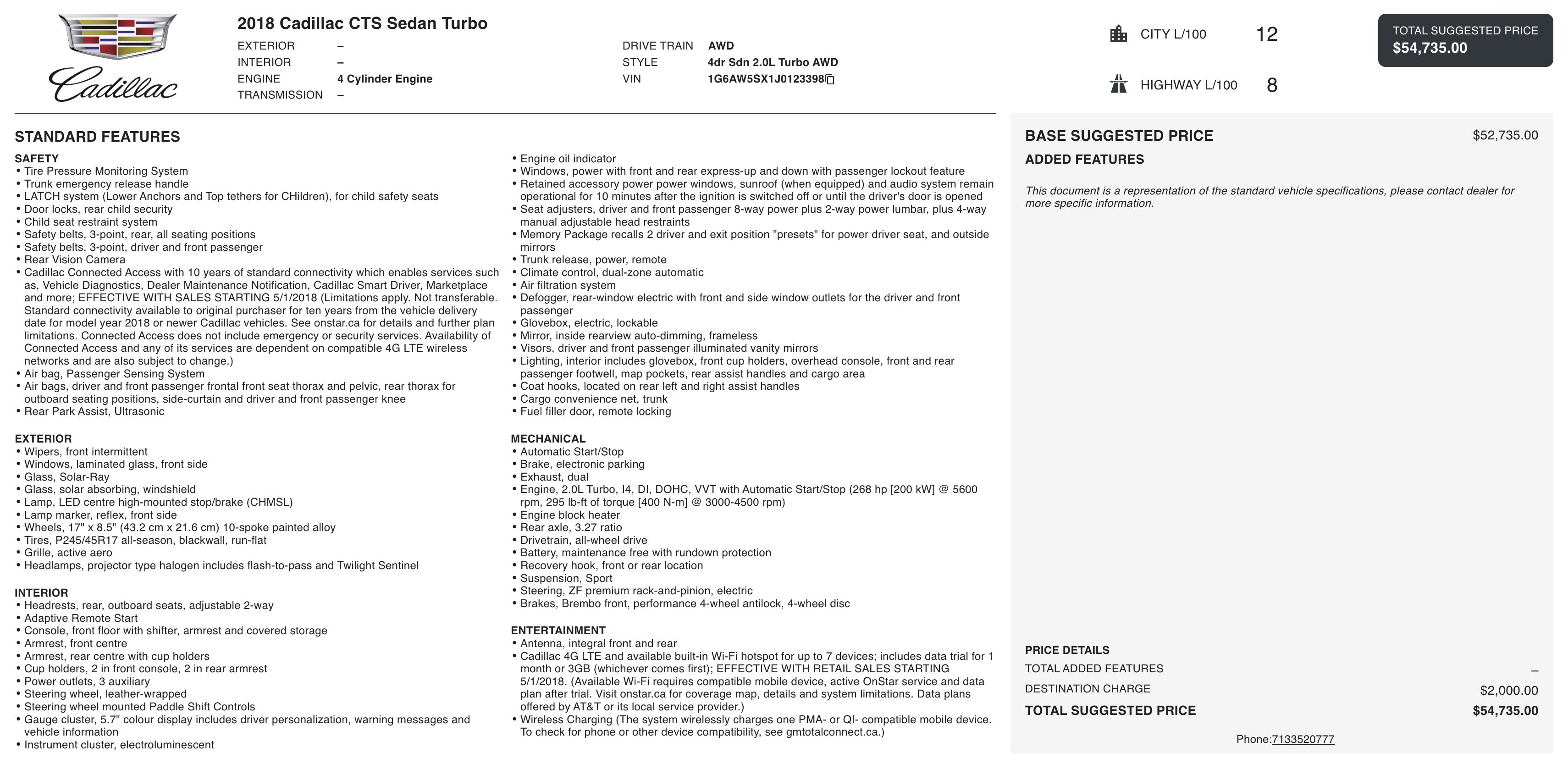 Used 2018 Cadillac CTS AWD w/ Seating Package image 2