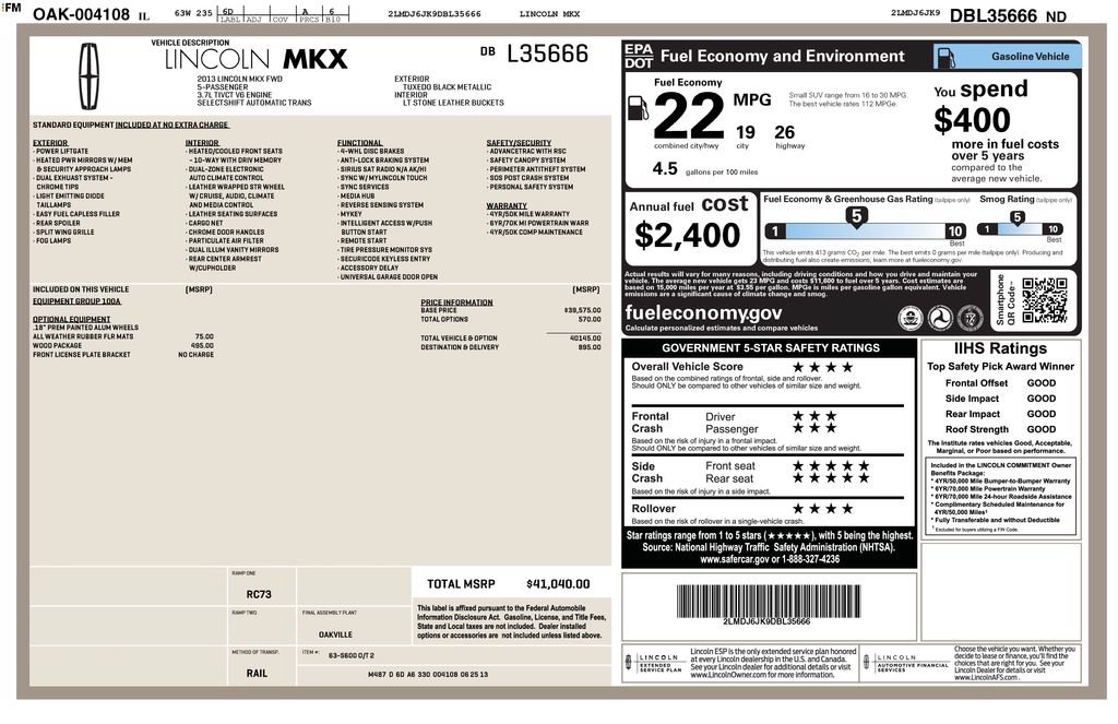 Used 2013 Lincoln MKX FWD w/ Wood Pkg image 12