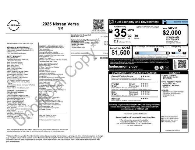 New 2025 Nissan Versa SR w/ Trunk Package image 2