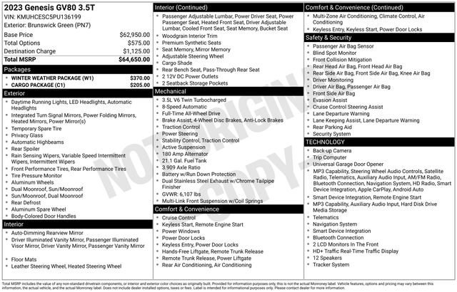 Certified 2023 Genesis GV80 3.5T w/ Winter Weather Package AWD/4WD image 2