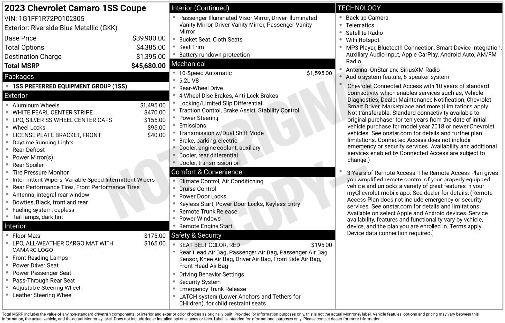 Used 2023 Chevrolet Camaro SS RWD image 6