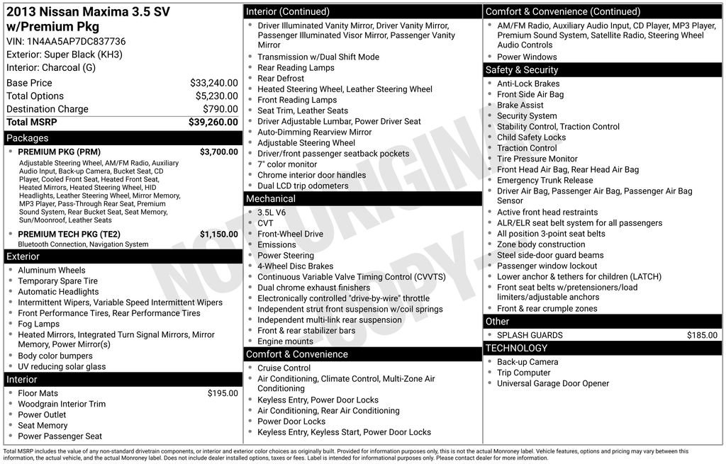 Used 2013 Nissan Maxima 3.5 SV w/ Premium Pkg image 15