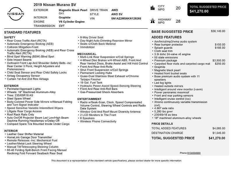 Used 2019 Nissan Murano SV w/ Premium Package image 2