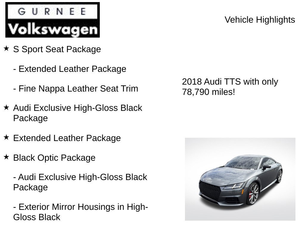 Used 2018 Audi TTS 2.0T Coupe w/ Black Optic Package AWD/4WD image 8