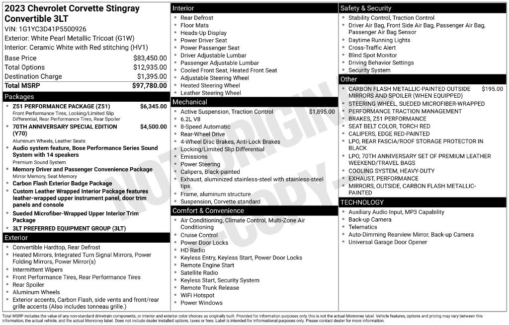 Used 2023 Chevrolet Corvette Stingray Premium Conv w/ Z51 Performance Package RWD image 60