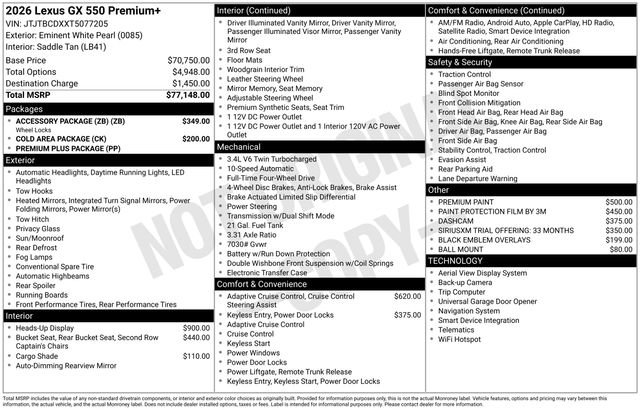 New 2026 Lexus GX 550 w/ Accessory Package (ZB)