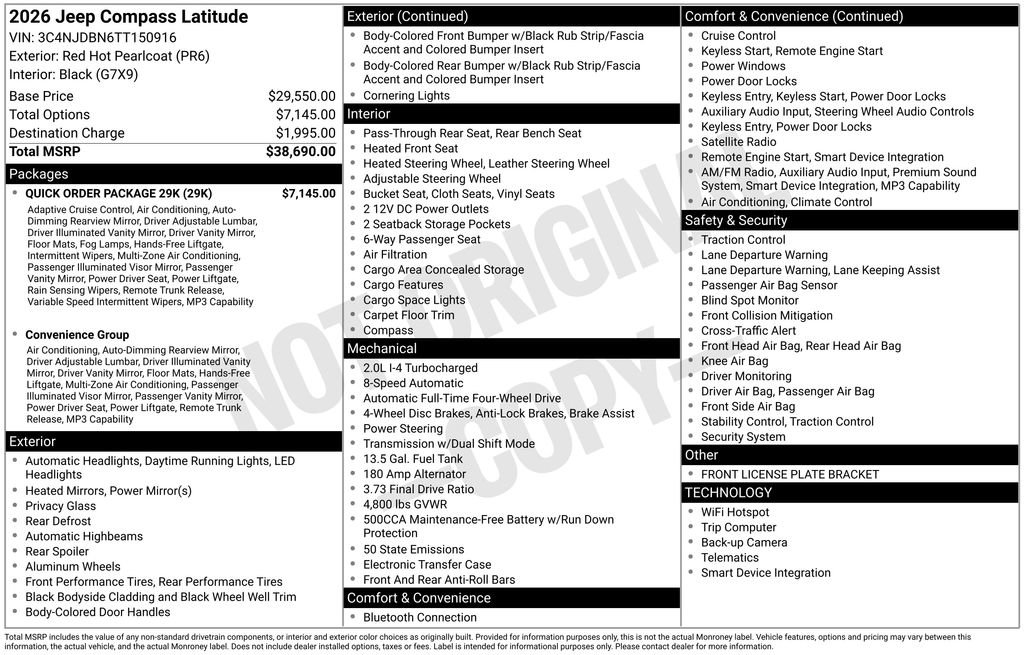 New 2026 Jeep Compass Latitude w/ Quick Order Package 29K AWD/4WD image 6