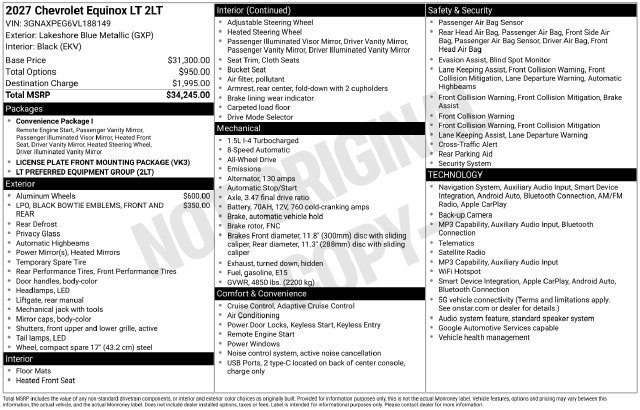 New 2027 Chevrolet Equinox LT AWD/4WD image 24
