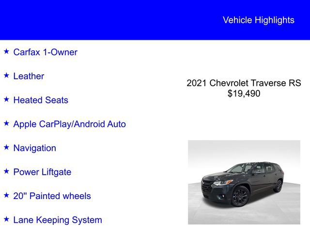 Used 2021 Chevrolet Traverse RS image 2