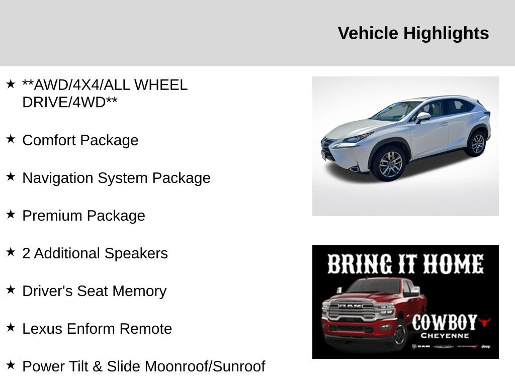 Used 2015 Lexus NX 200t AWD w/ Premium Package image 2