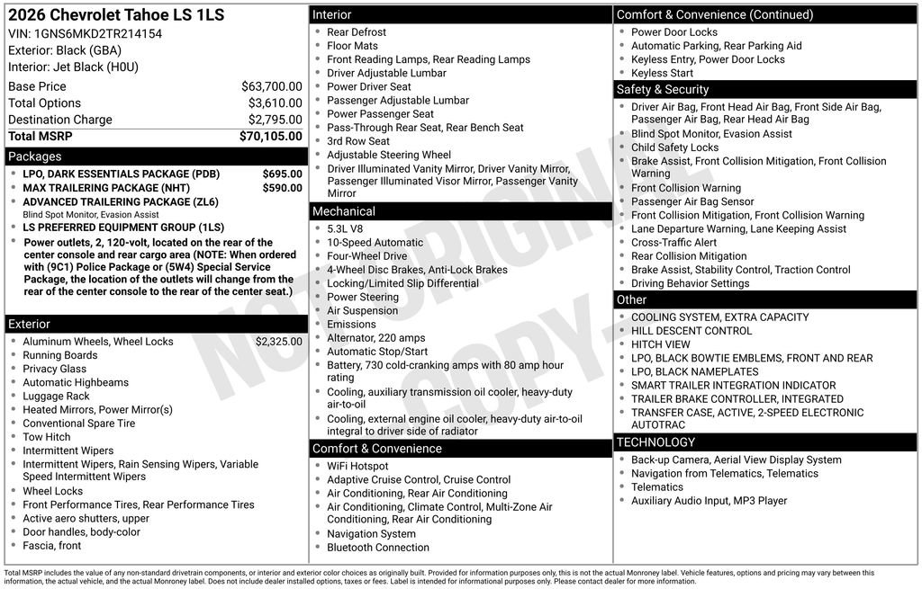 New 2026 Chevrolet Tahoe LS w/ LPO, Dark Essentials Package image 26