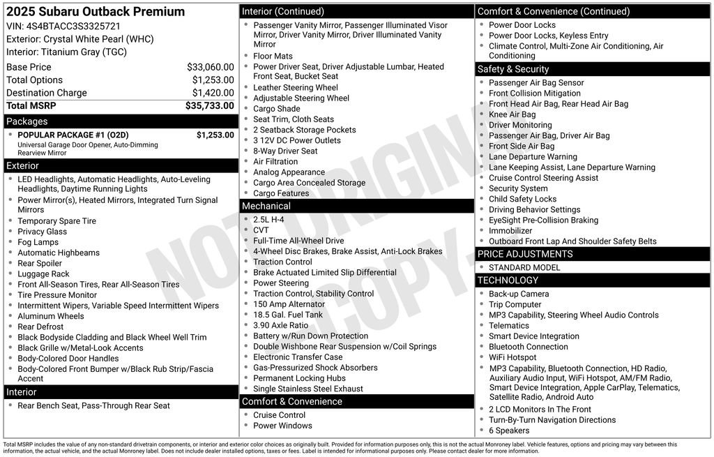 Used 2025 Subaru Outback Premium w/ Popular Package #1 image 29