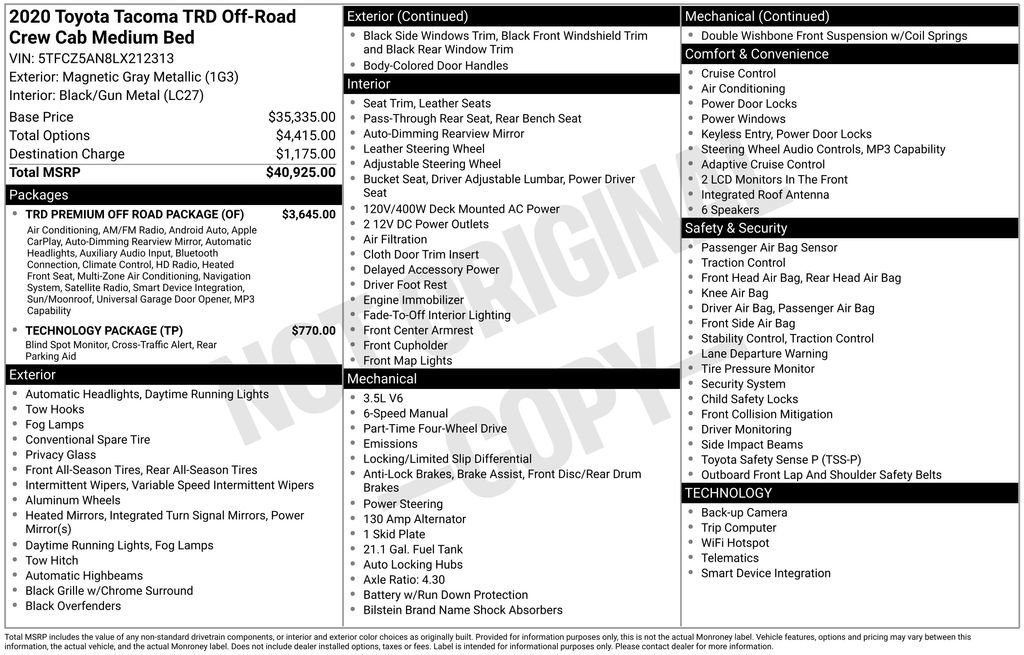 Used 2020 Toyota Tacoma TRD Off-Road w/ TRD Premium Off Road Package image 46