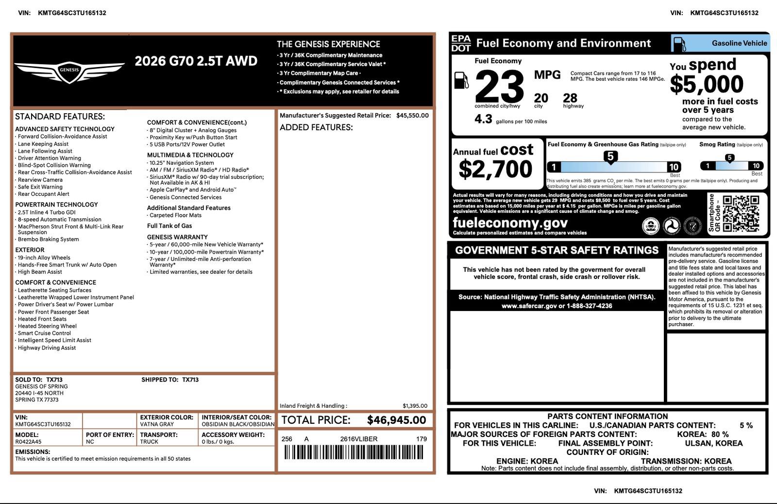 Certified 2026 Genesis G70 2.5T AWD/4WD image 3