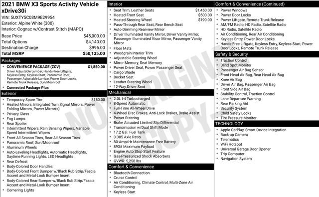 Used 2021 BMW X3 xDrive30i w/ Convenience Package AWD/4WD image 4