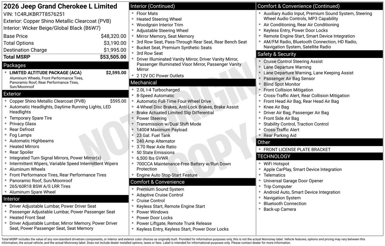 New 2026 Jeep Grand Cherokee L Limited w/ Limited Altitude Package AWD/4WD image 25