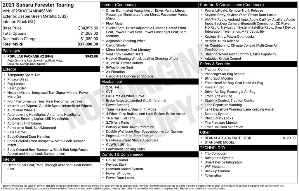Used 2021 Subaru Forester Touring w/ Popular Package #2 AWD/4WD image 11