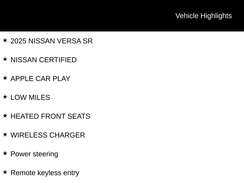Certified 2025 Nissan Versa SR w/ Trunk Package FWD image 6