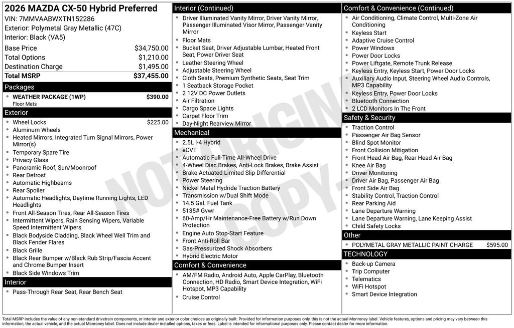 New 2026 MAZDA CX-50 2.5 Hybrid w/ Weather Package AWD/4WD image 10