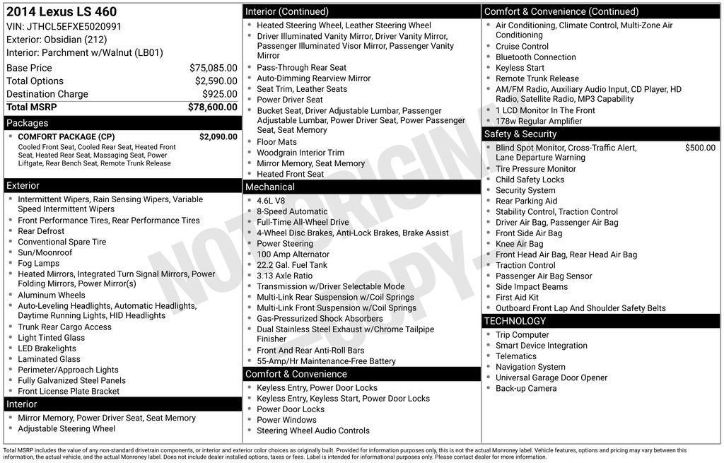 Used 2014 Lexus LS 460 AWD w/ Comfort Package image 17